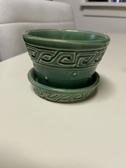 McCoy Greek Key Green Planter 