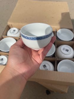 Small White Ceramic Bowl with Blue Pattern