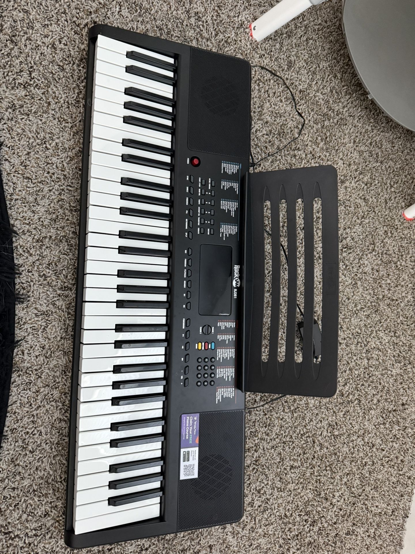 RockJam Compact 61 Key Keyboard with Sheet Music Stand, Power Supply