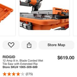 RIDGID 12 Amp 8 in. Blade Corded Wet Tile Saw with Extended Rip