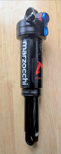 Fox Float rear shock with Marzocchi stickers