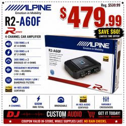 Alpine R Series R2-A60F 4 Channel Speaker System Power Amplifier 800 Watts 🚨 Payment Options Available 🚨 No Credit Needed 🚨
