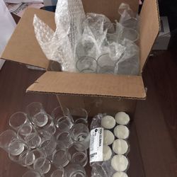 Candle Holder Glass, Around 75 Glasses Clear Color, 24 New Candles