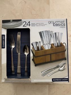 Mikasa Danbury 24-Piece Stainless Steel Flatware Set with Bamboo Storage Caddy