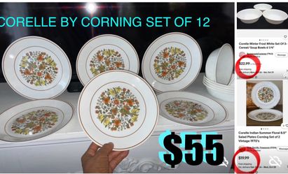 $55 SET OF 12 CORELLE BY CORNING 1970s IN MINT CONDITION 6 BOWLS 6 PLATES 8.5”