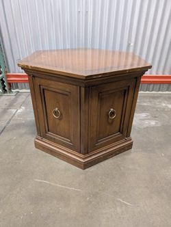 Hexagonal Wood Side Table with Cabinet Storage