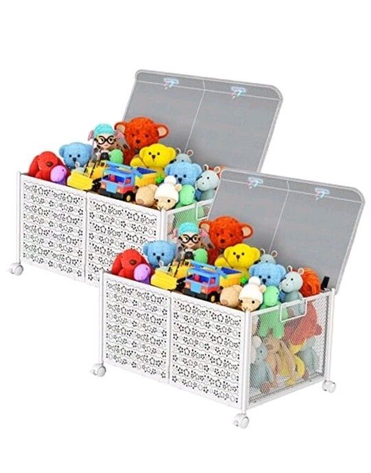PHINOX Toy Box Storage, Toy Chest Toy Organizers and Storage Bins, 2 Pack White Metal