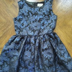 Elegant Floral Kids Dress - Blue and Black