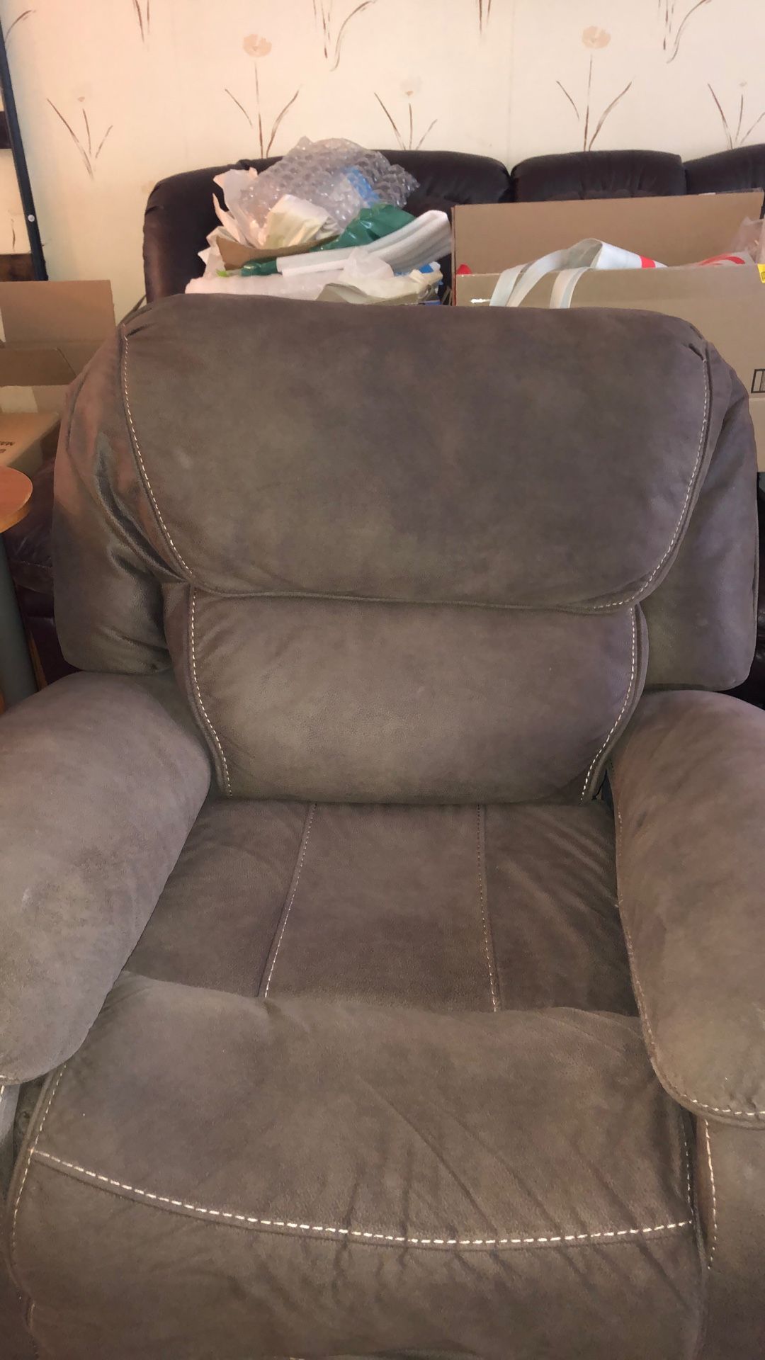 Scotchguard Fabric Large Recliner Brown In Color. 