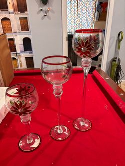Christmas Poinsettia Stemmed Glass Set of 3