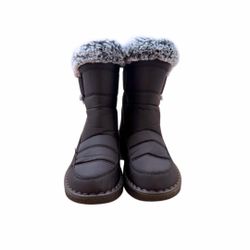 Black Quilted Winter Snow Boots Faux Fur Trim Shoes Size US 5.5 / EU 36