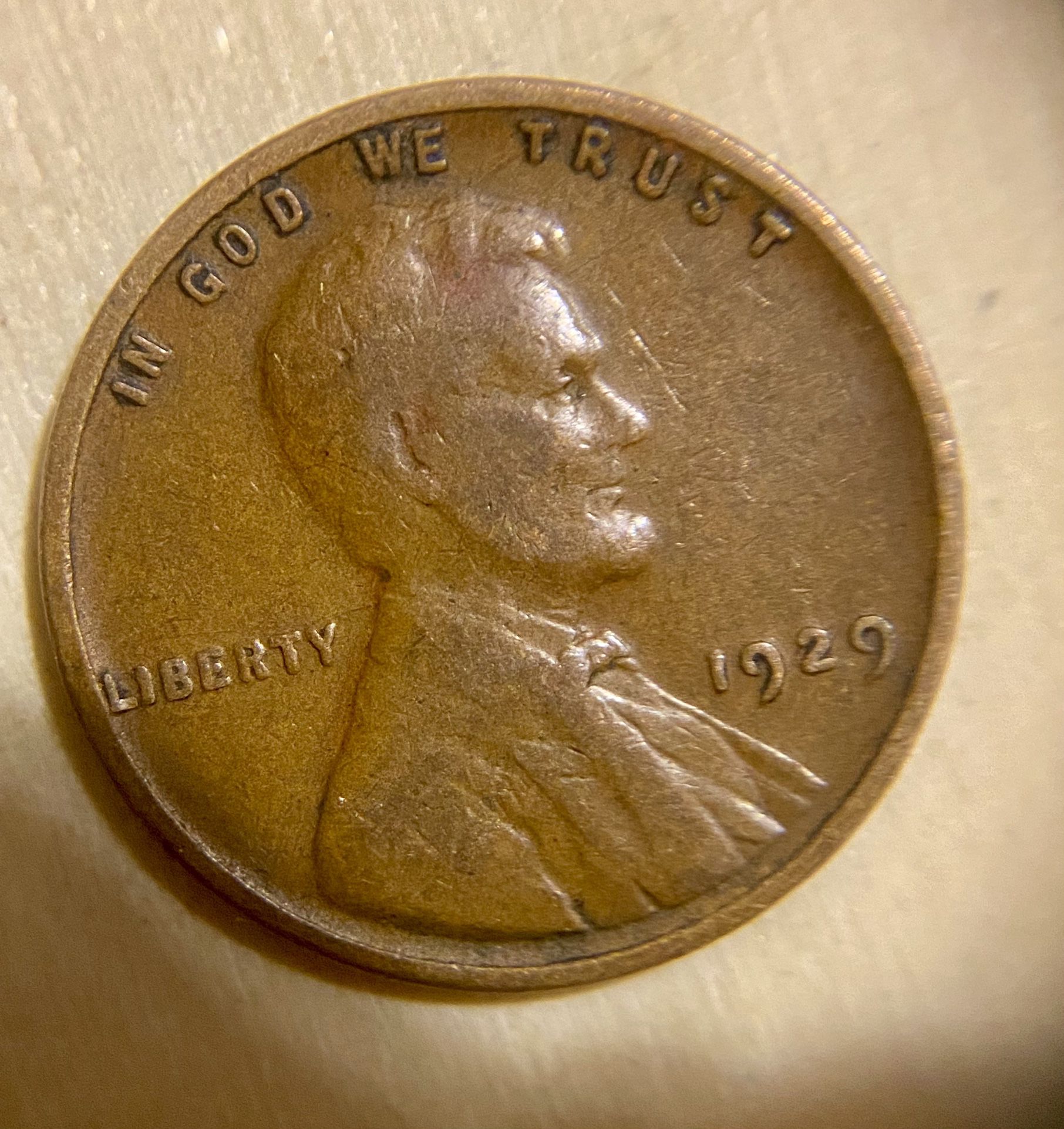 1929 Lincoln, Wheat Penny No Mark