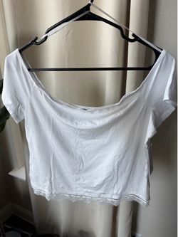 Guess White Off-Shoulder Lace-Trim Crop Top size XL New