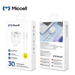 Miccell Wall Charger 30w Mini Colored Crystal With Type-C to Type-C cable