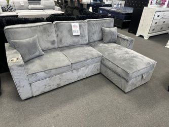 Gray Sofa Sectional W/ Pull Out Sleeper
