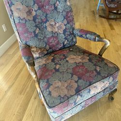 Well-made, heavy, Vintage Chair, reupholstered several years ago. No rips/tears. 