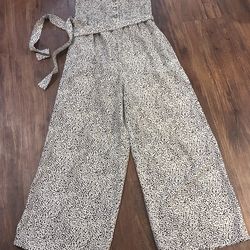 Pink Lilly Women’s S White Black Leopard Print Smocked Strapless Romper Pantsuit