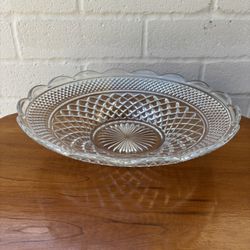 Vintage Anchor Hocking Wexford Clear Glass Scalloped Edge Serving or Console Bowl