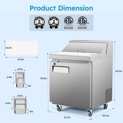 NEW 27" Commercial Refrigerated Prep Table Cooler Salad Sandwich Pizza NSF 110V