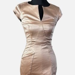 GUESS by MARCIANO “Origami Seamed” Mira Sheath Dress with Pockets 8 Pink Metalic