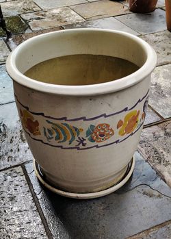 Painted ceramic round planter