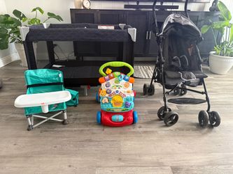 Stroller, playpen, chair