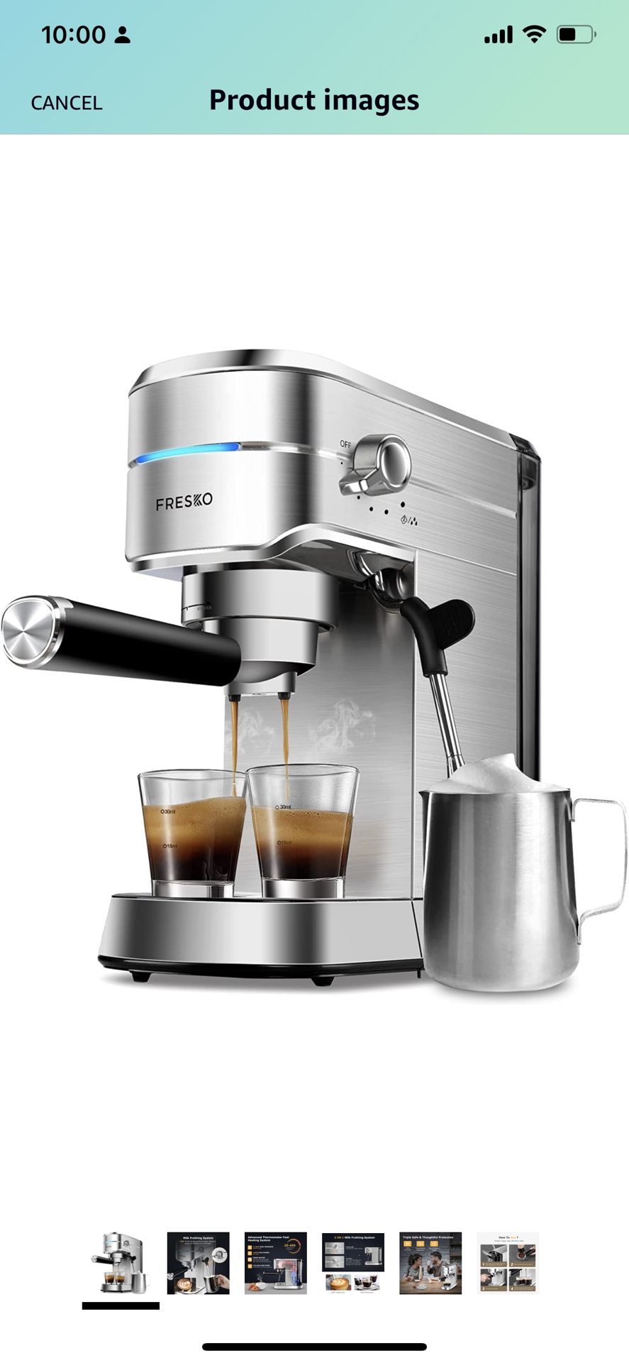 FRESKO Espresso Machine, 15 Bar Fast Heating Cappuccino Coffee Maker with Milk Frother/Steam Wand for Espresso, Latte and Cappuccino, Compact Espresso