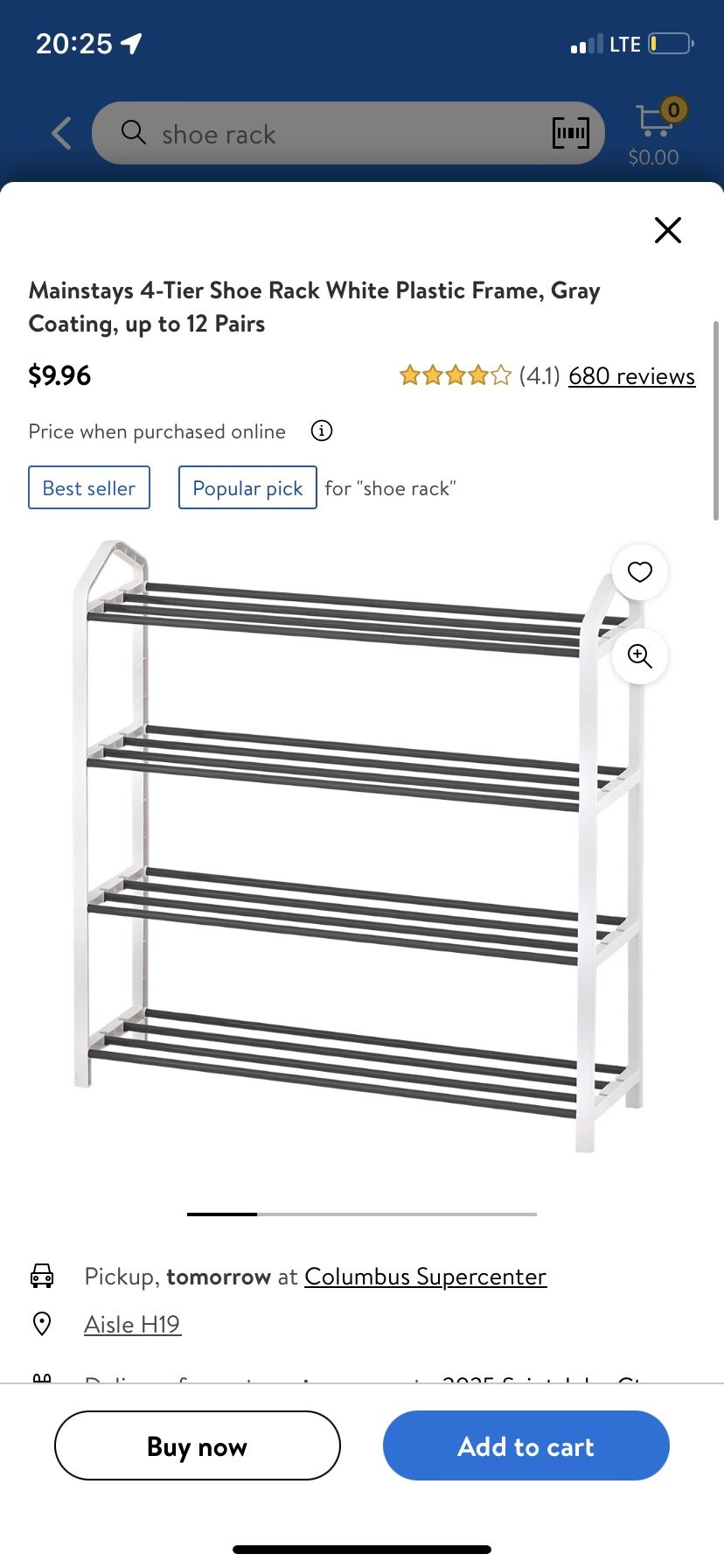 mainstays-4-tier-shoe-rack-white-plastic-frame-gray-coating-for-sale