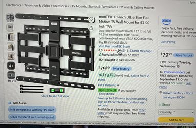 monTek Ultra Slim TV wall mount, new