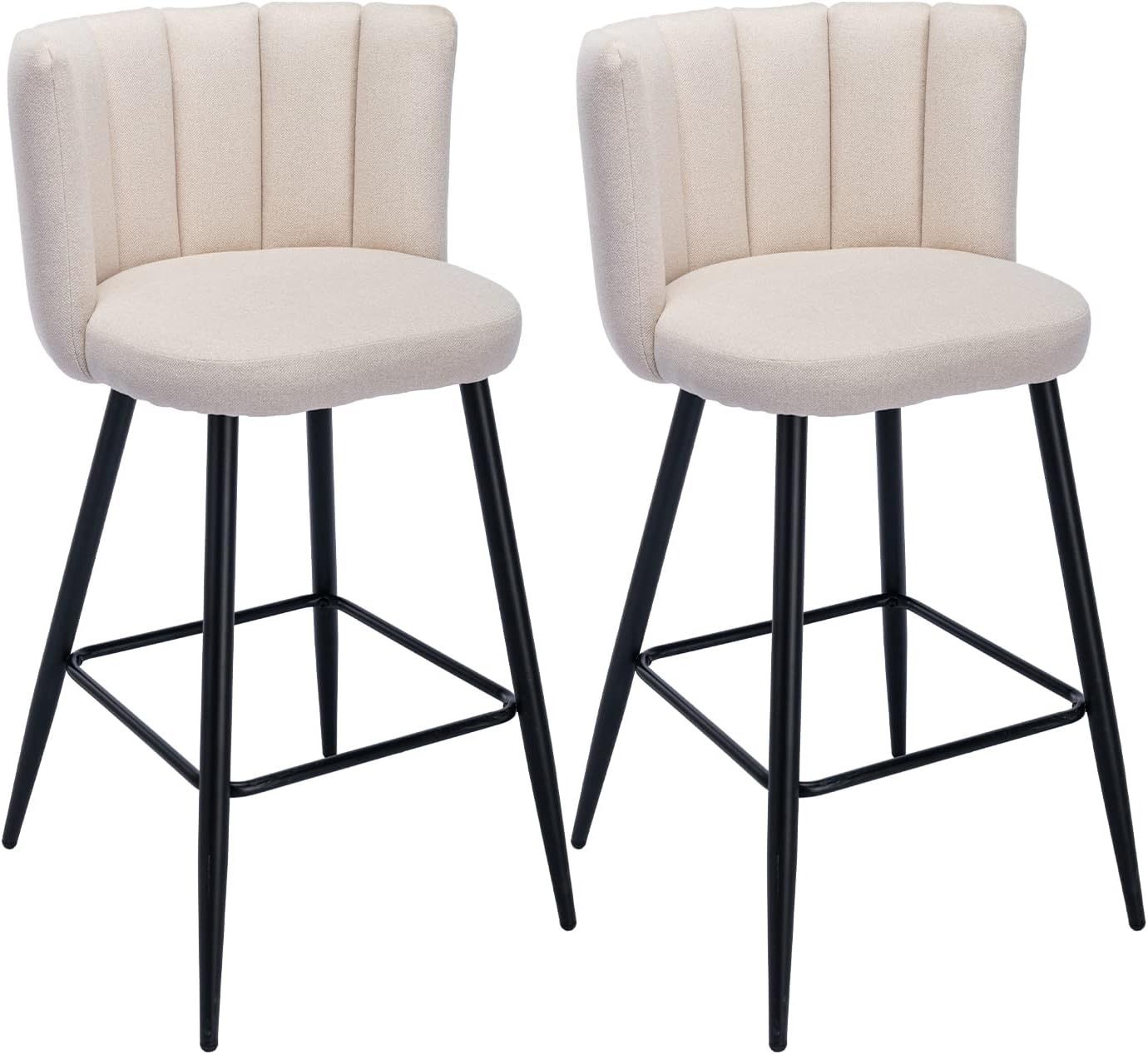 30 Inch Bar Stools Set of 2 Modern Fabric Bar Stools with Black Footrest Petals Seat for Kitchen Island&Bar, Beige