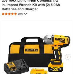 DEWALT 20V MAX Lithium-Ion Cordless 1/2 in. Impact Wrench Kit with (2) 5.0Ah 