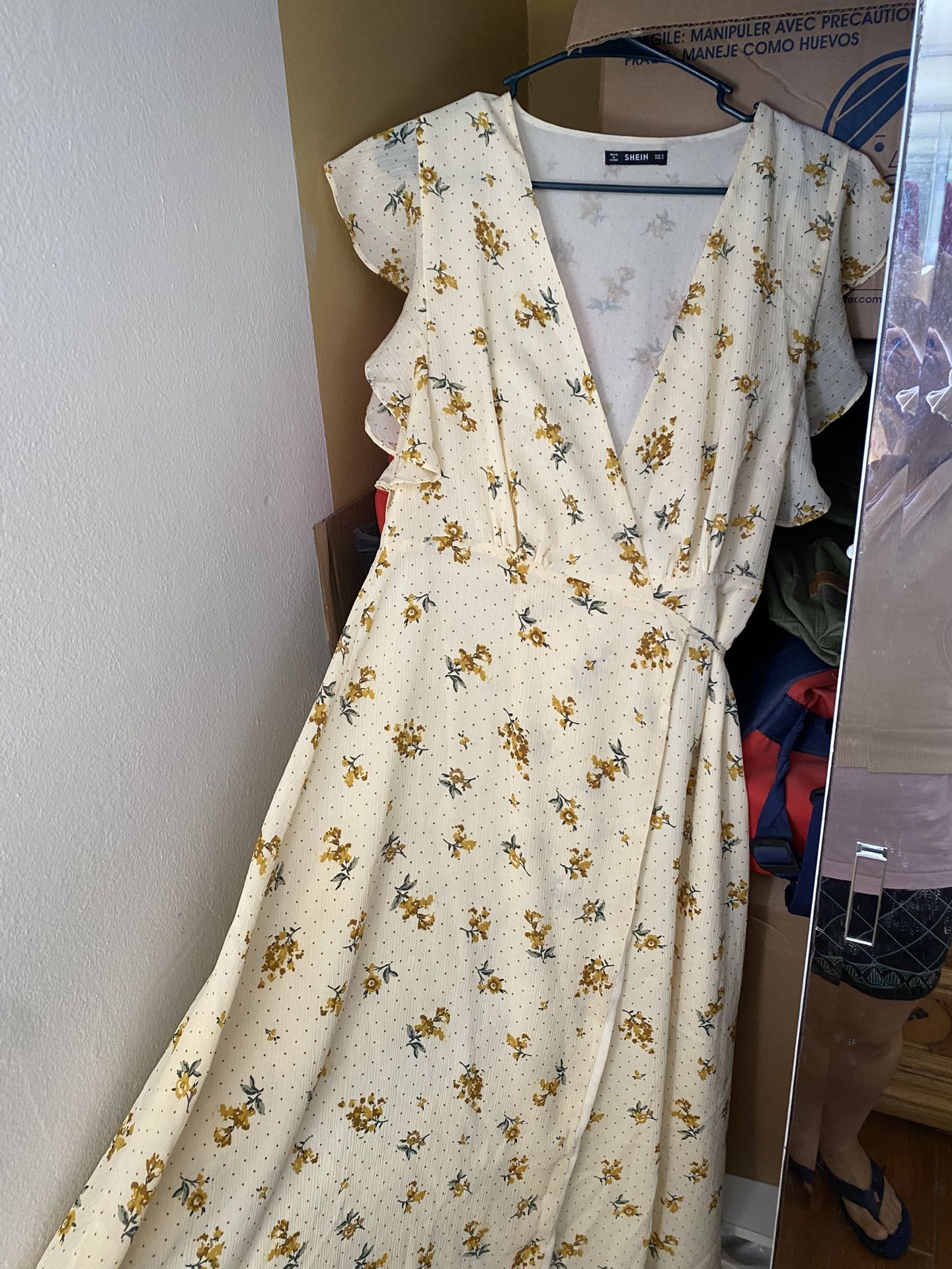 Yellow Flower Print Long Dress