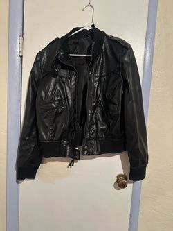 Black Faux Leather Bomber Jacket