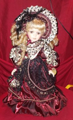 Collectors Choice Dan Dee Beautiful Porcelain Bisque Blonde Doll On Stand  15”