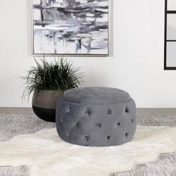 Brand New Steel Grey Tufted Storage Ottoman