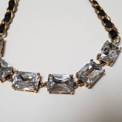 Like New Betsy Johnson Necklace - White Stones on Black/Gold chain

Pick up in San Jose 95121 area
