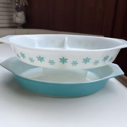 💙❄️ true vintage pair of pyrex oval casserole serving dishes