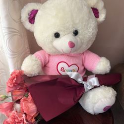 Valentin’s Day LOVE Bear With Artificial Flowers A Gift For Your Loved Once, $35