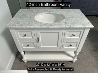 42" Bathroom Vanity with Carrara Marble Countertop & Solid Wood & Plywood Cabinet #3538