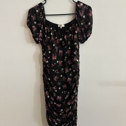 Black Puff Sleeve Dress With Ruched Fitted Style 