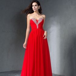 Beautiful Hot Red Prom Chiffon Dress, Size M