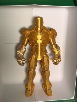 Gold 3D printed Iron Man action figure display