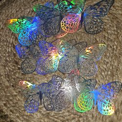 12 Butterfly Wall Decor Stickers 3D silver holographic
