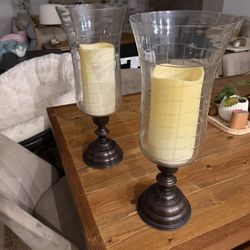2 Large Glass Hurricane Pillar Holders (22 inches)