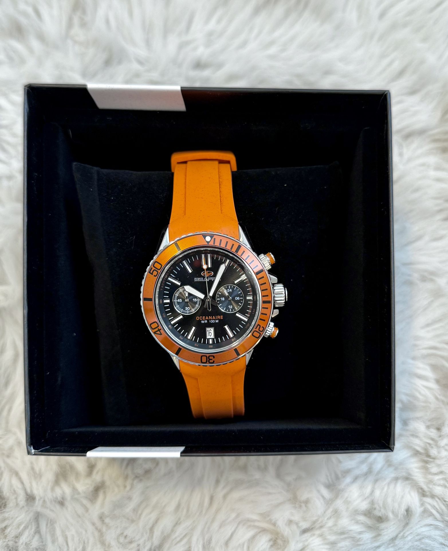 Brand New $375 OBO Seapro Men's Watch Thrash Quartz Silver Tone Case Black Dial Rubber Strap SP0331