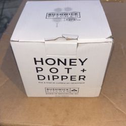 Bushwick Kitchen Honey Pot Jar + Wood Dipper ~ Ceramic Jar With Lid 