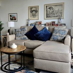Sectional Sofa & End Tables with Lower Shelf
