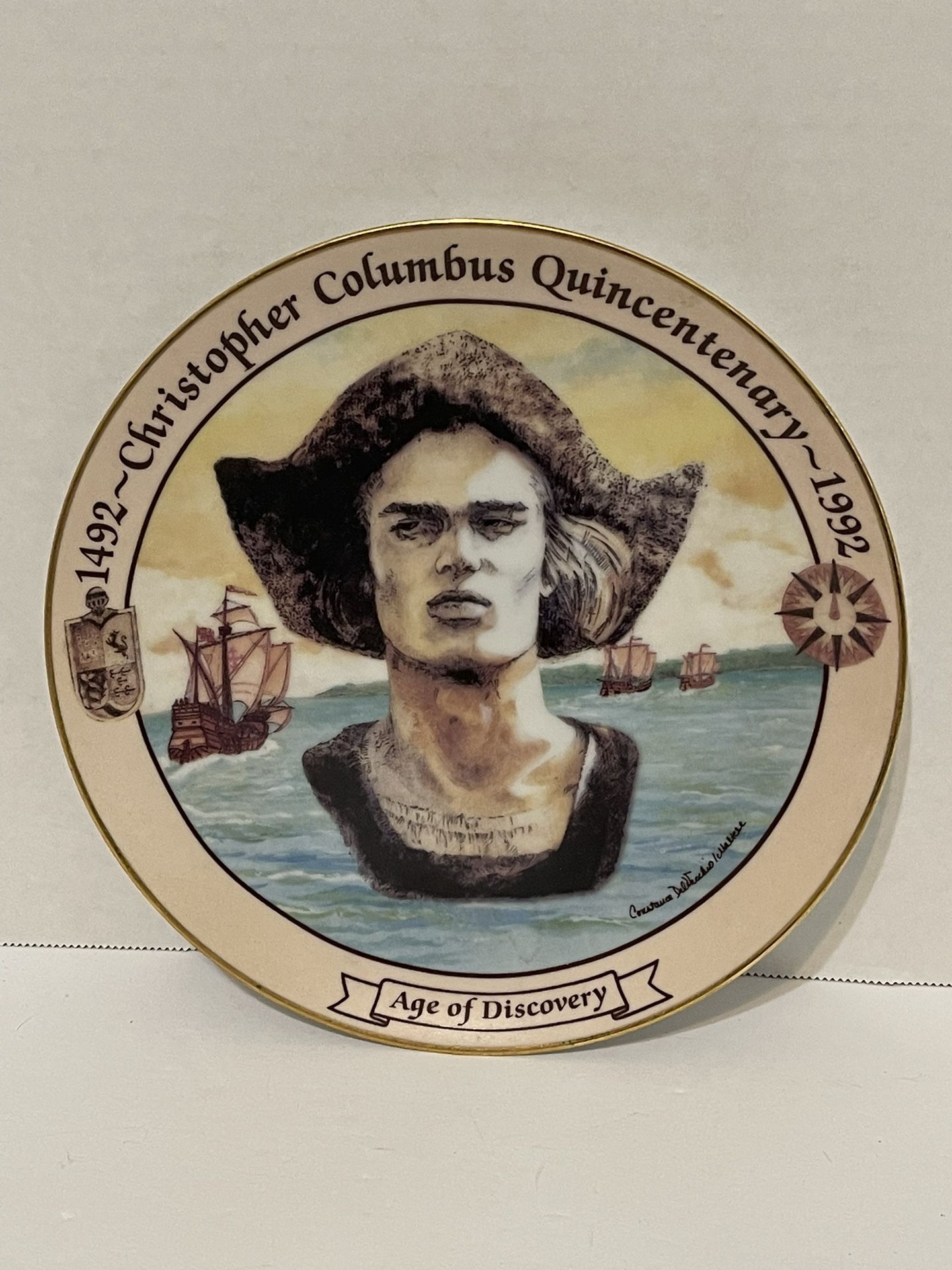  Vintage 1991 Christopher Columbus Plate. Age of Discovery Portrait Collectible.