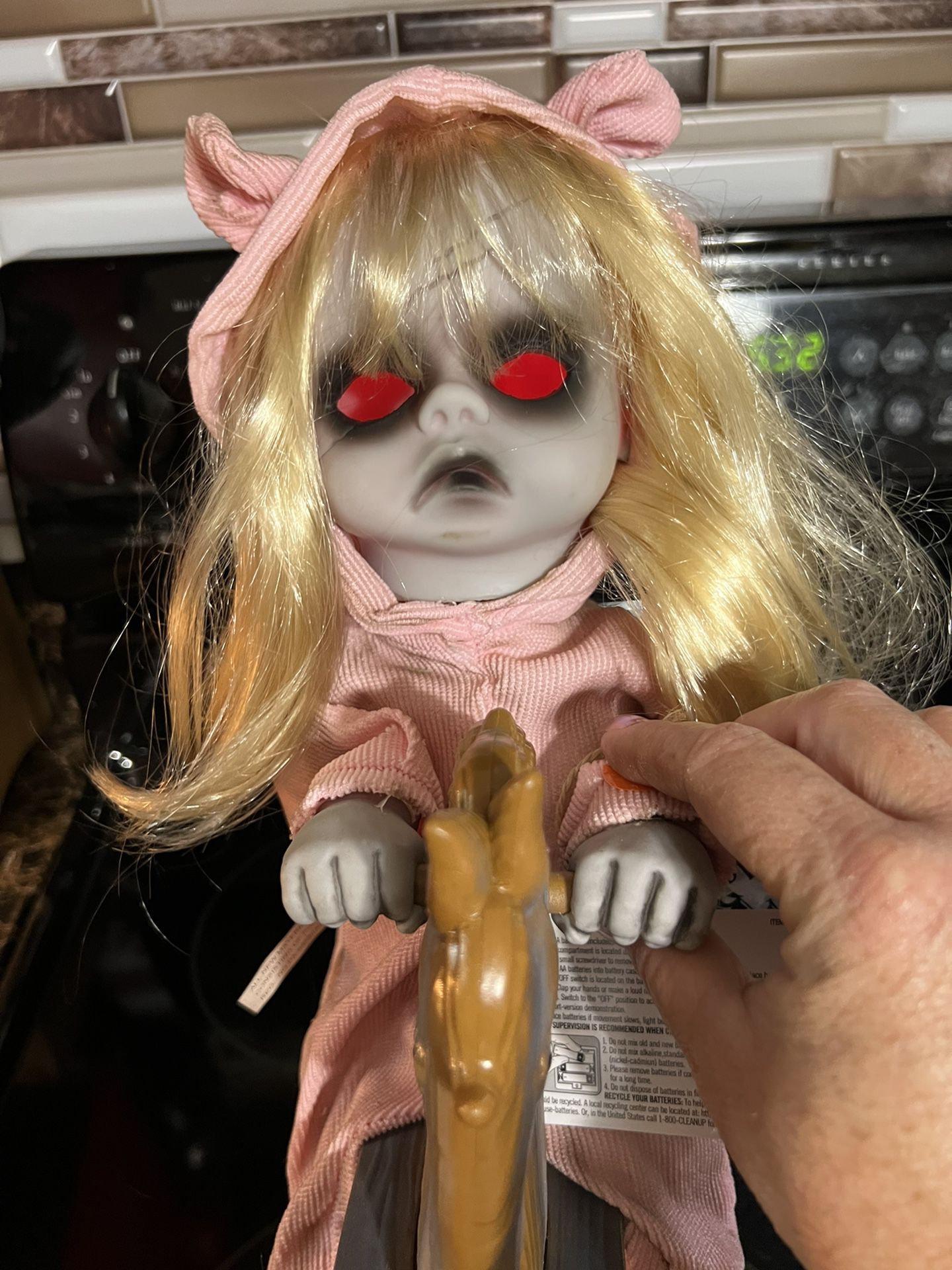 Halloween Creepy Doll On Rocking Horse