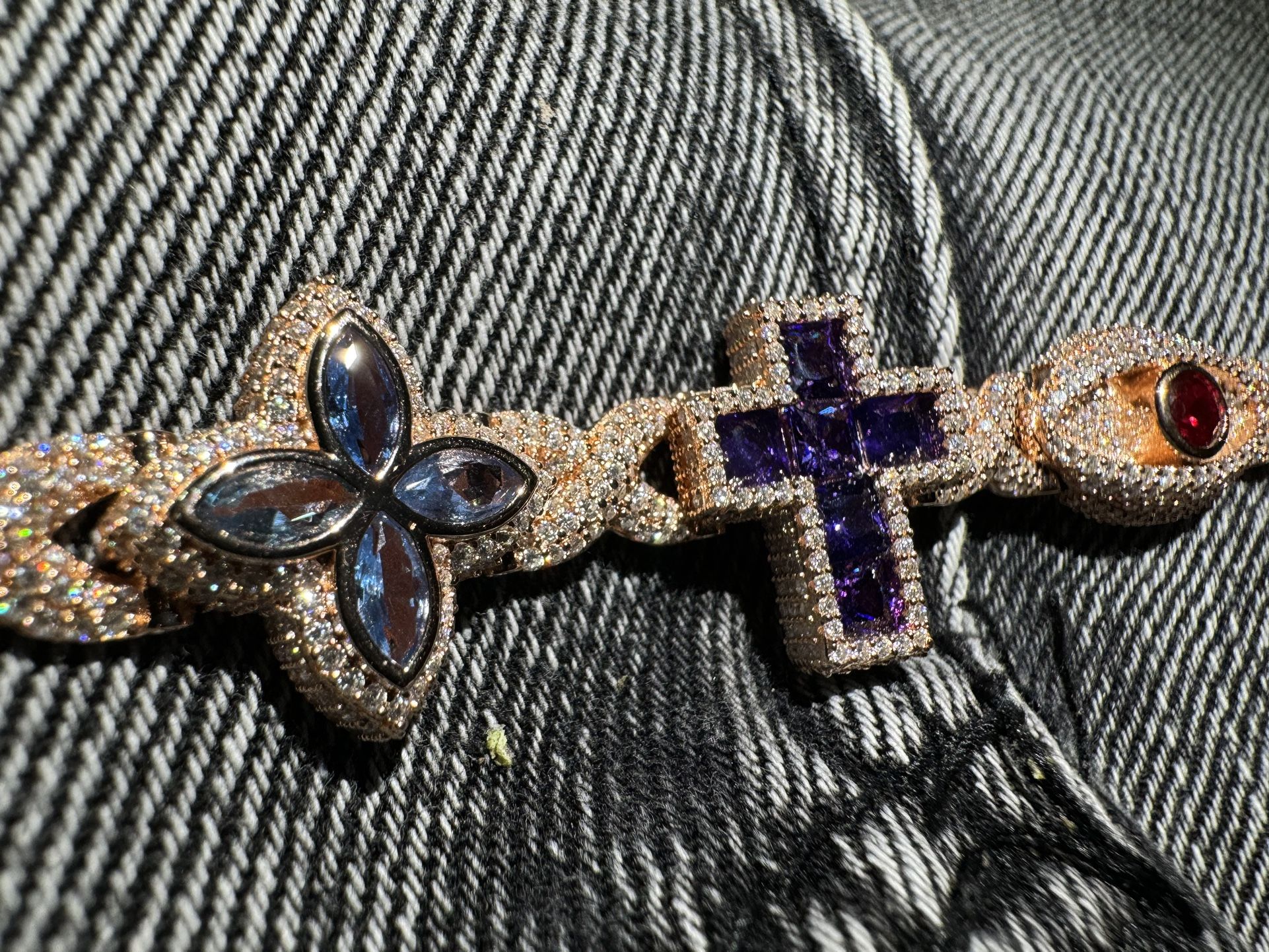 Moissanite Cross Flower Bracelet 